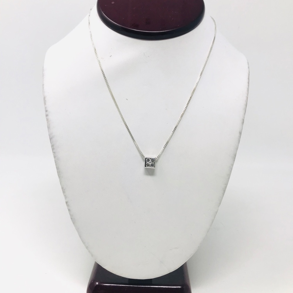Solid 925 Sterling Silver Square Cut Pendant Neckl - image 1